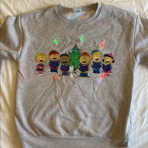 Unisex M Gray Peanuts Christmas Sweatshirt - Lights up!
